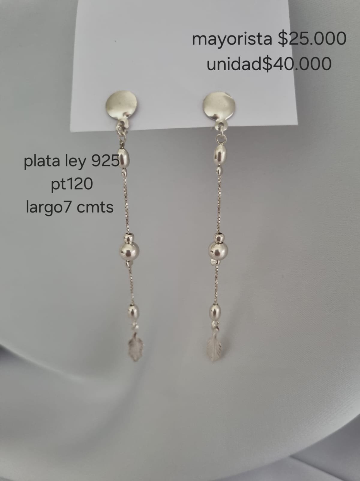 Pt 120 Aretes en plata ley 925 precio mayorista